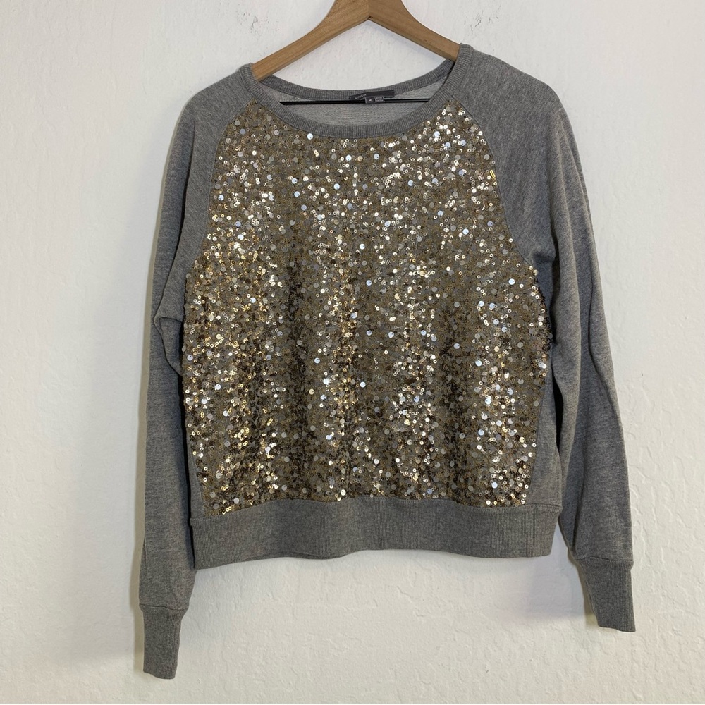 Vince Women’s M Gray Sequin Raglan Pullover Sweater Casual
